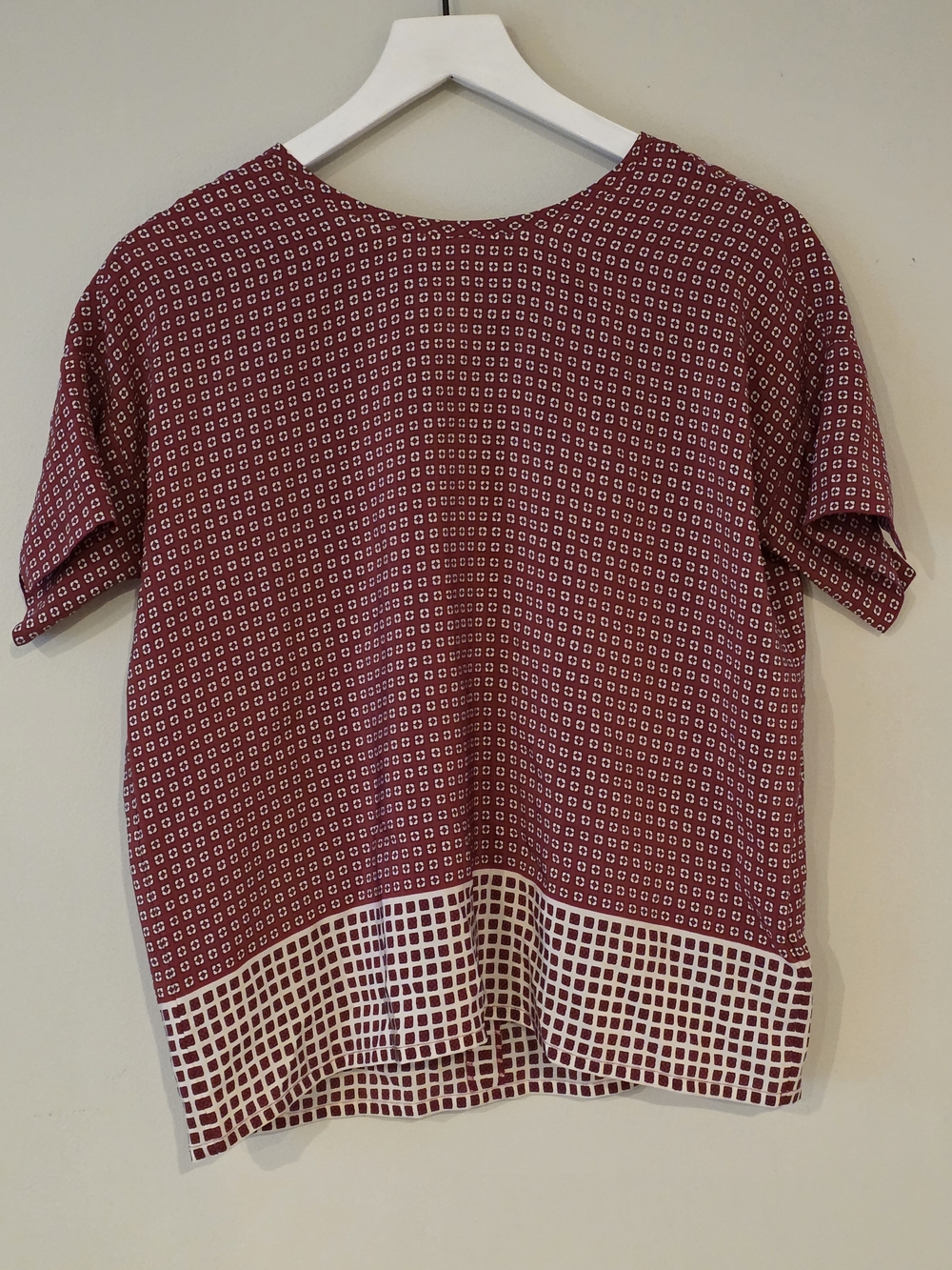 Madewell Red Geometric Short Sleeve Blouse